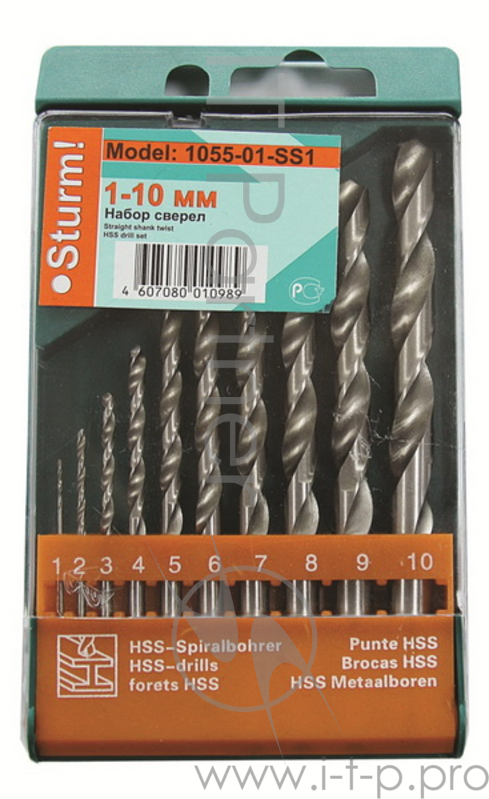 Набор сверл STURM! 1055-01-SS1 по металлу 10шт. (1,2,3,4,5,6,7,8,9,10мм)