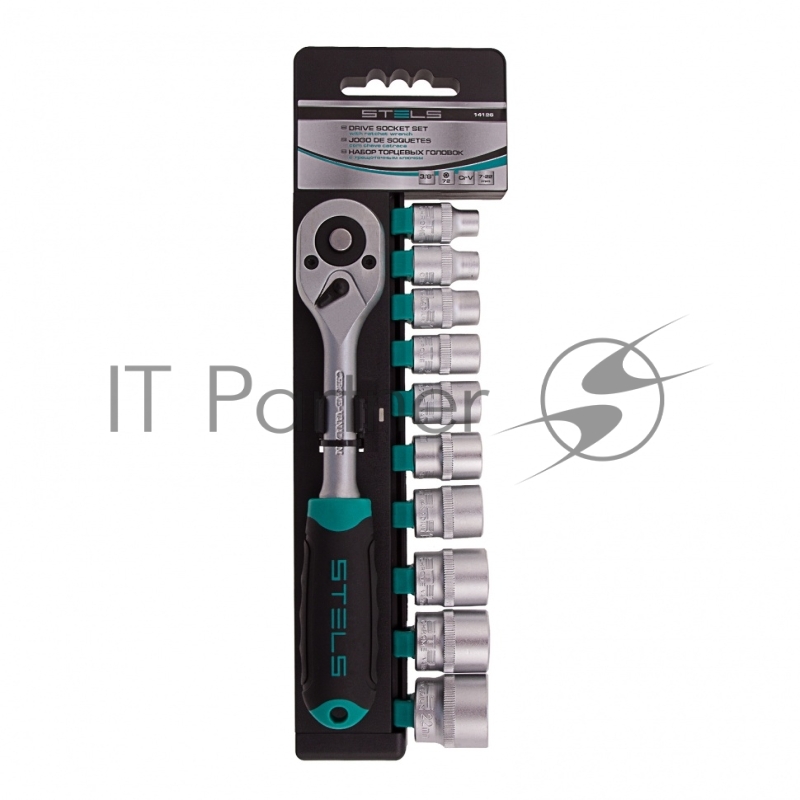 Набор головок STELS 14126 набор торцевых головок 3/8 головки 7 - 22мм с трещот. ключом crv 11пр.