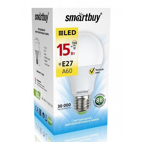 Светодиодные лампы (LED) Светодиодная (LED) Лампа Smartbuy-A60-15W/3000/E27