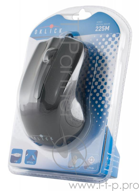Мышь Oklick 225M черный оптическая (1200dpi) USB (2but)