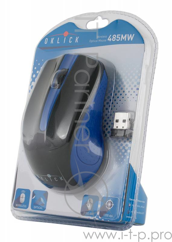 Мышь Oklick 485MW черный/синий оптическая (1200dpi) беспроводная USB (2but)