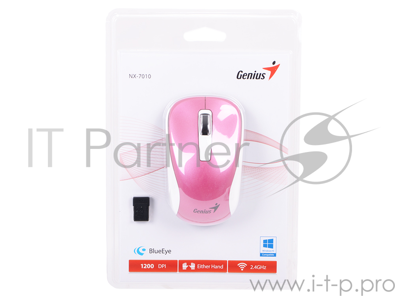Мышь Genius беспроводная NX-7010 (малиновый металлик, BlueEye 1200dpi)