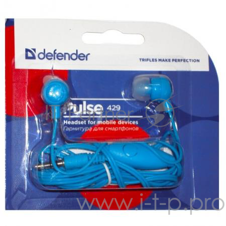 Гарнитура Defender Pulse-429 Black 4-пин 3,5 мм jack, кабель-1,2м