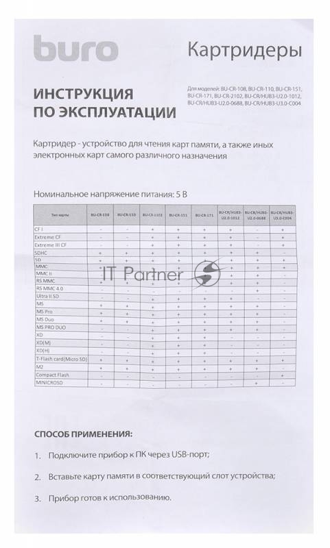 Устройство чтения карт памяти USB2.0 Buro BU-CR-108 черный