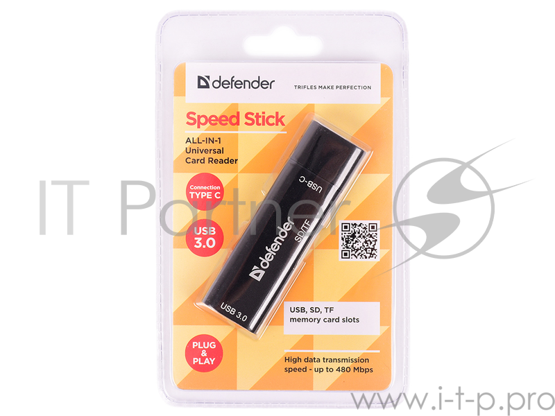 Defender Универсальный картридер Speed Stick USB3.1 TYPE C - USB/SD/TF Defender Универсальный картридер Speed Stick USB3.1 TYPE C - USB/SD/TF
