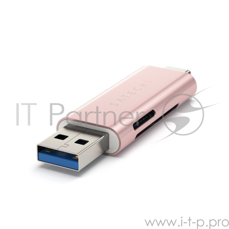 Кардридер Satechi Aluminum Type-C USB 3.0 and Micro/SD. Интерфейсы USB 3.0 и Type-C. Цвет розовое золото.