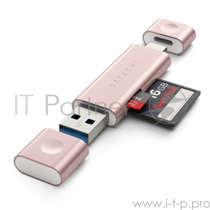 Кардридер Satechi Aluminum Type-C USB 3.0 and Micro/SD. Интерфейсы USB 3.0 и Type-C. Цвет розовое золото.