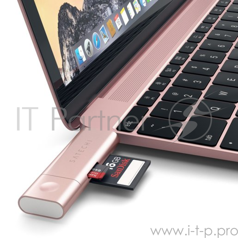 Кардридер Satechi Aluminum Type-C USB 3.0 and Micro/SD. Интерфейсы USB 3.0 и Type-C. Цвет розовое золото.