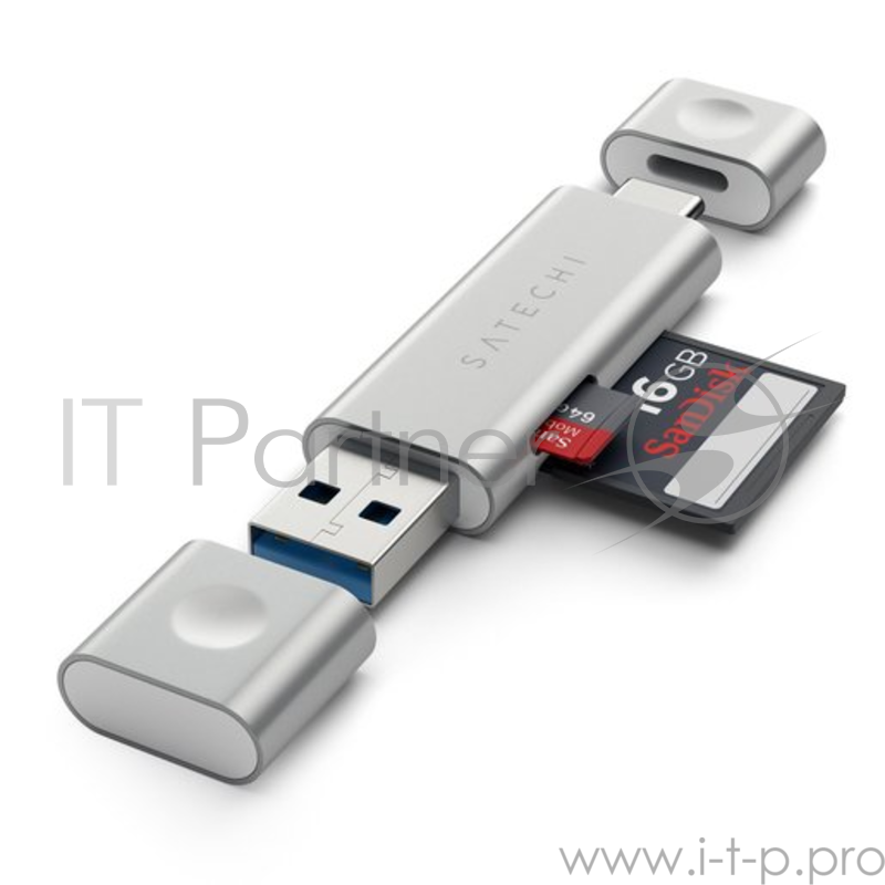 Кардридер Satechi Aluminum Type-C USB 3.0 and Micro/SD. Интерфейсы USB 3.0 и Type-C. Цвет серебряный.