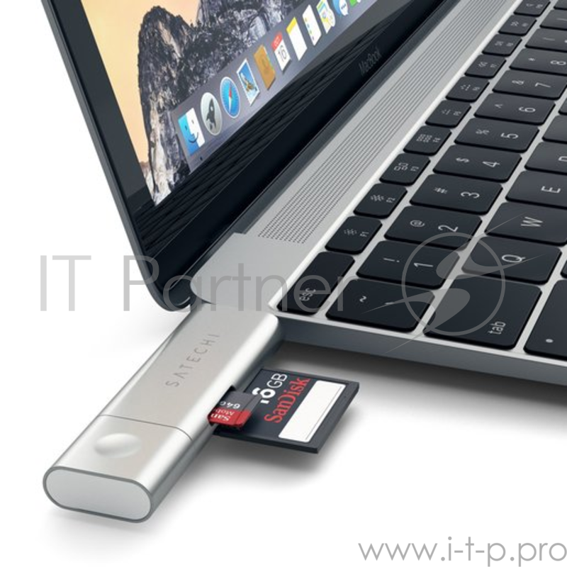 Кардридер Satechi Aluminum Type-C USB 3.0 and Micro/SD. Интерфейсы USB 3.0 и Type-C. Цвет серебряный.