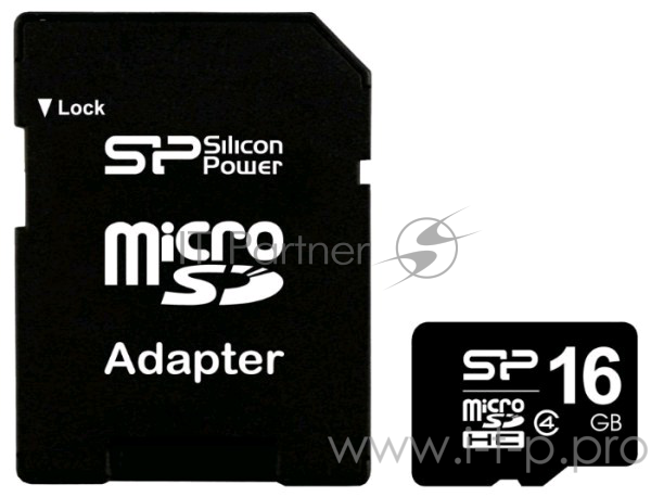 Флеш карта microSDHC 16Gb Class4 Silicon Power SP016GBSTH004V10-SP + adapter