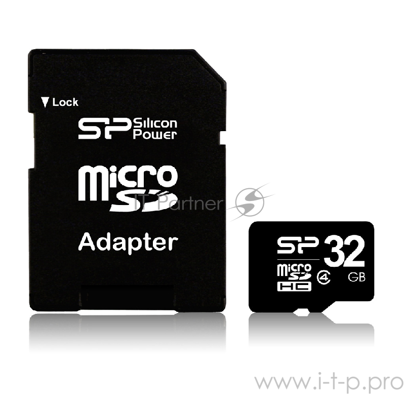 Флеш карта microSDHC 32Gb Class4 Silicon Power SP032GBSTH004V10-SP + adapter