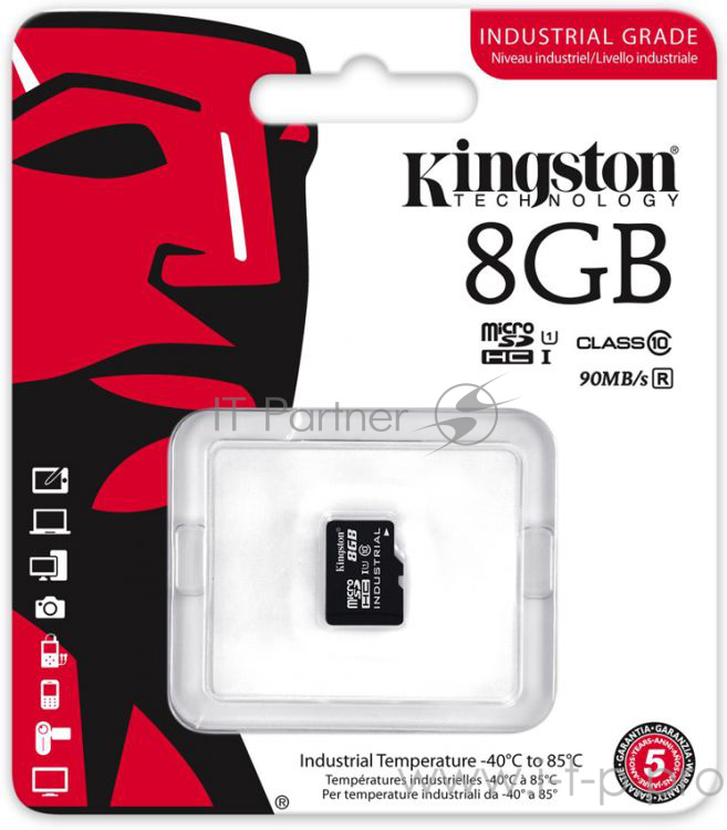 Флеш карта microSDHC 8Gb Class10 Kingston <SDCIT/8GBSP> Industrial Temperature SP Class UHS-I без адаптера