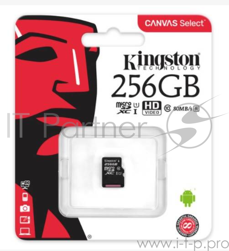Флеш карта microSD 256GB Kingston microSDXC Class 10 UHS-I U1 Canvas Select 80MB/s