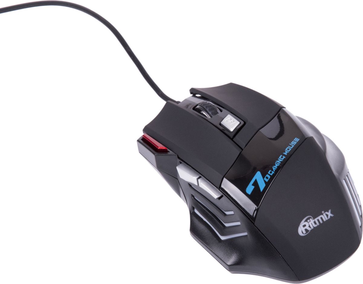 Мыши RITMIX ROM-345 Black USB {Игровой дизайн, проводн., 800/1200/1600/2400 dpi, 6 кн.+ колесо, длина кабеля 150 см}