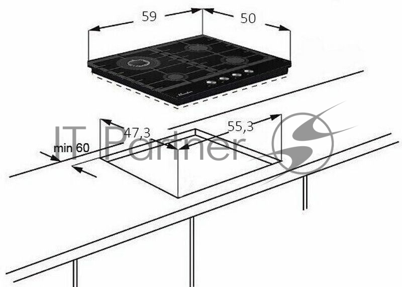 Газовая варочная панель MONSHER MKFG 60 G-GFT встраиваемая