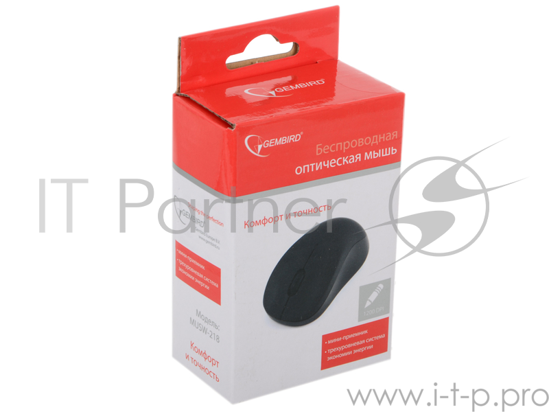 Мышь Gembird MUSW-218 черн. soft touch {Мышь беспров., 2кн.+колесо-кнопка, 1200DPI, 2.4ГГц}