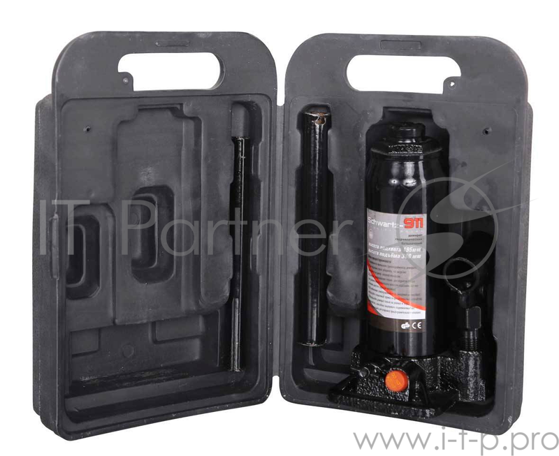Домкрат SCHWARTZ (ДОМК0007) 2 т (180-345 мм) Гидравлический бутылочный домкрат кейс(Гидравлический бутылочный домкрат SCHWARTZ-911 2 т (180-345 мм), пластиковый кейс)
