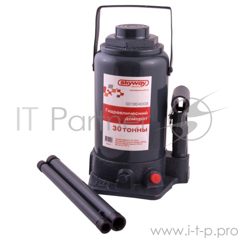 Домкрат SKYWAY S01804008 гидравлический бутылочный 30т h 255-405мм с клапаном в коробке