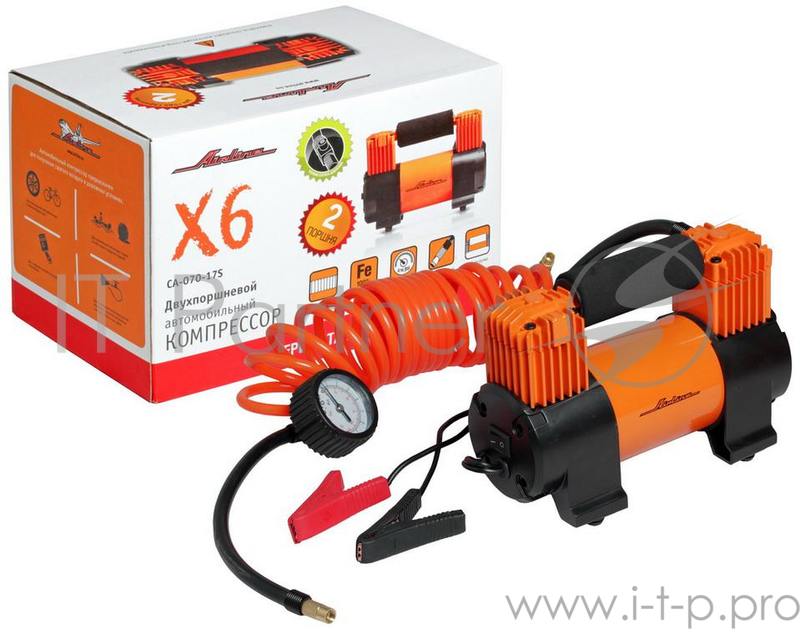 Компрессор AIRLINE X6 CA-070-17S двухпоршневой 70л/мин 10АТМ от АКБ серия STANDARD