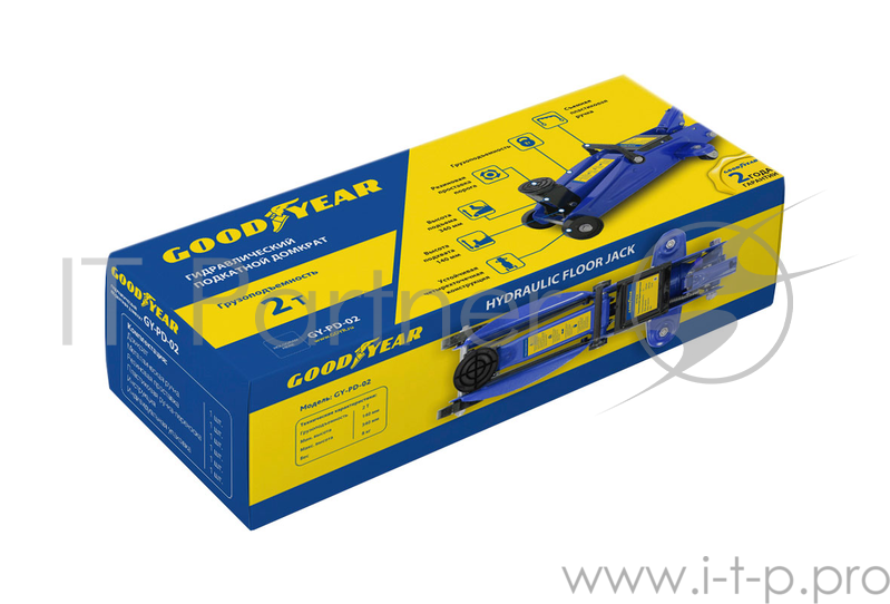 Домкрат GOODYEAR GY000903 гидравлический подкатной gy-pd-02 2т 340мм с резиновой проставкой порога