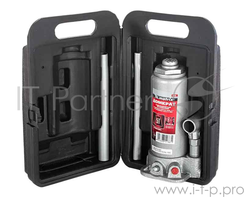 Домкрат MATRIX 50756 бутылочный 5т h подъема 216–413мм в пласт. кейсе