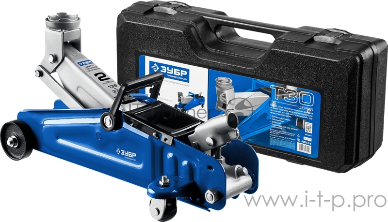 Домкрат ЗУБР 43053-2-K гидравлический подкатной t30 2т 135-330мм в кейсе профессионал
