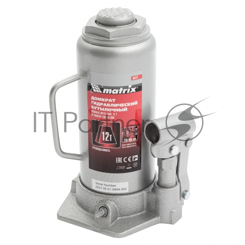 Домкрат MATRIX 50727 гидравлический бутылочный 12 т h подъема 230–465мм master