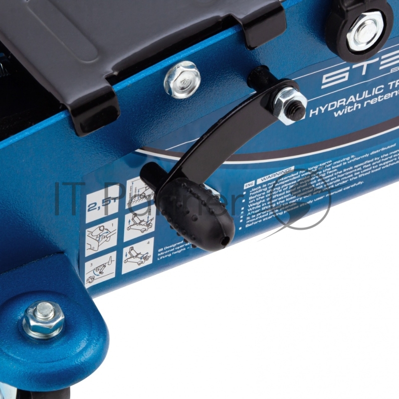 Домкрат STELS 51132 гидравлический подкатной с фиксатором 2.5 т safety pin 140-385мм в кейсе