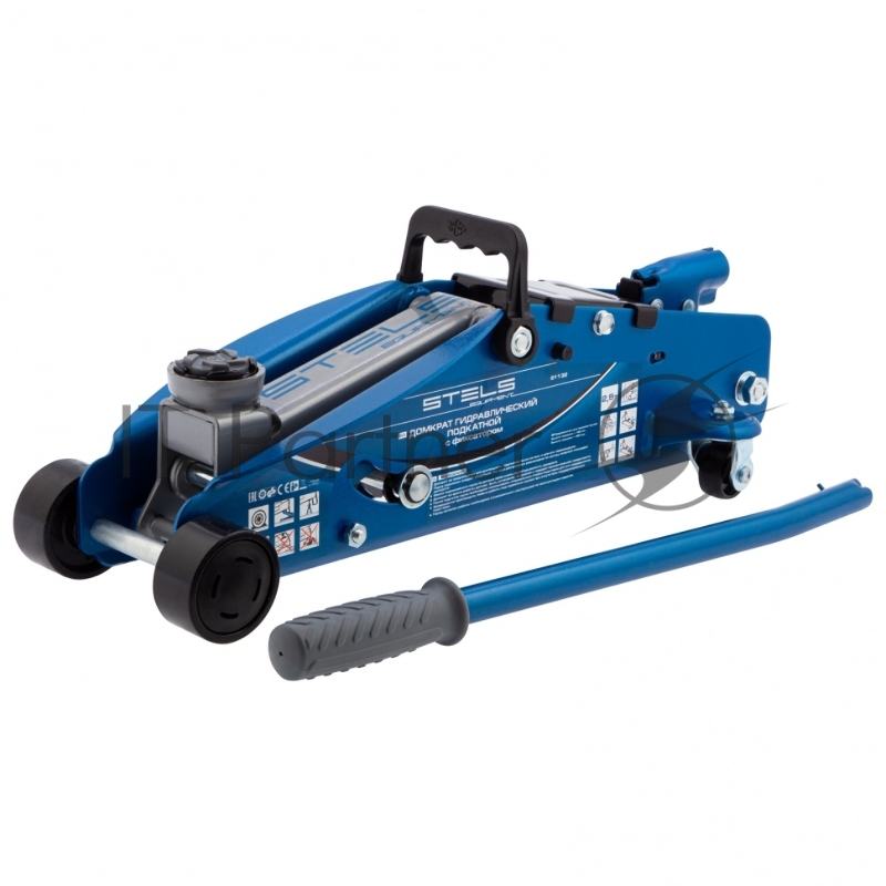 Домкрат STELS 51132 гидравлический подкатной с фиксатором 2.5 т safety pin 140-385мм в кейсе