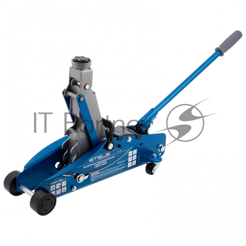 Домкрат STELS 51132 гидравлический подкатной с фиксатором 2.5 т safety pin 140-385мм в кейсе