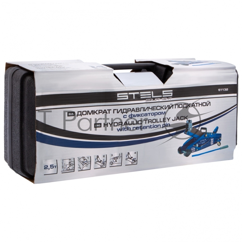 Домкрат STELS 51132 гидравлический подкатной с фиксатором 2.5 т safety pin 140-385мм в кейсе
