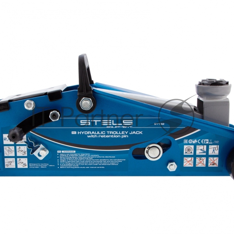 Домкрат STELS 51132 гидравлический подкатной с фиксатором 2.5 т safety pin 140-385мм в кейсе