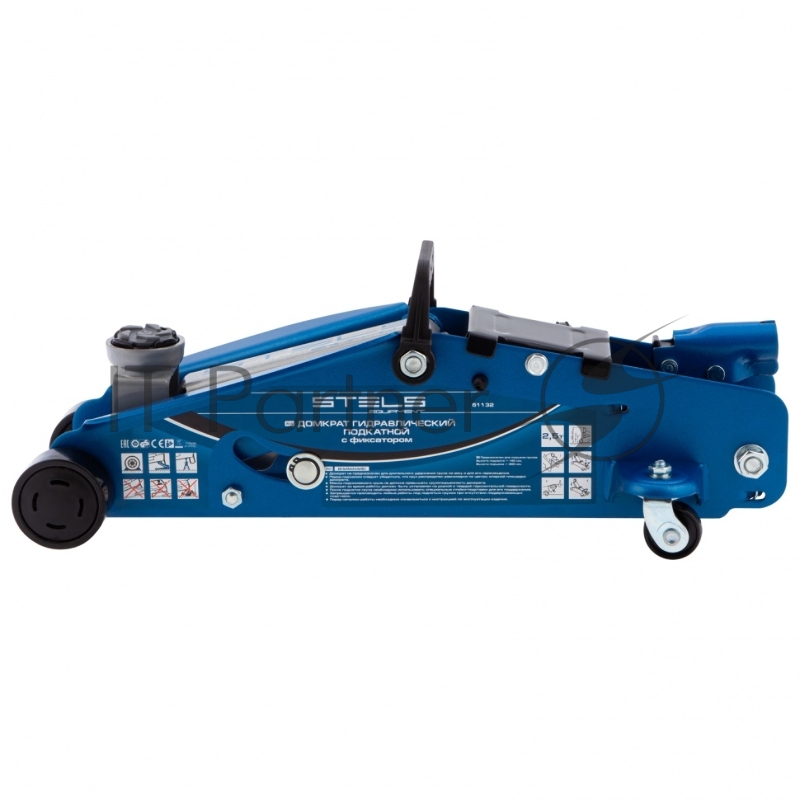 Домкрат STELS 51132 гидравлический подкатной с фиксатором 2.5 т safety pin 140-385мм в кейсе