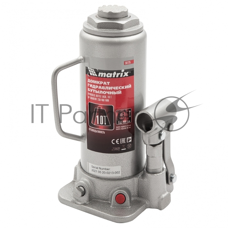 Домкрат MATRIX 50725 гидравлический бутылочный 10 т h подъема 230–460мм master