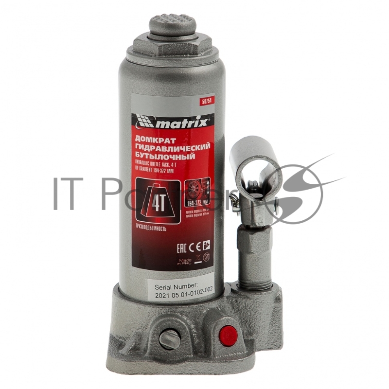Домкрат MATRIX 50754 гидравлический бутылочный 4 т h подъема 194–372мм в пласт. кейсе master