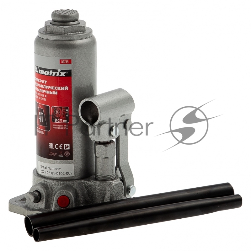 Домкрат MATRIX 50754 гидравлический бутылочный 4 т h подъема 194–372мм в пласт. кейсе master