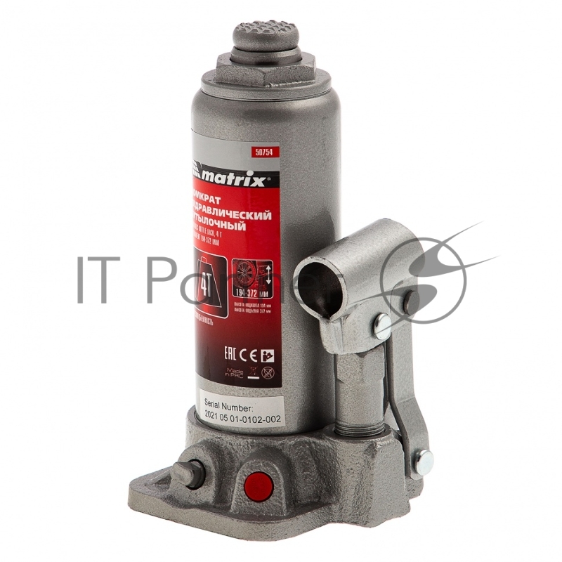 Домкрат MATRIX 50754 гидравлический бутылочный 4 т h подъема 194–372мм в пласт. кейсе master