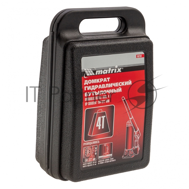 Домкрат MATRIX 50754 гидравлический бутылочный 4 т h подъема 194–372мм в пласт. кейсе master
