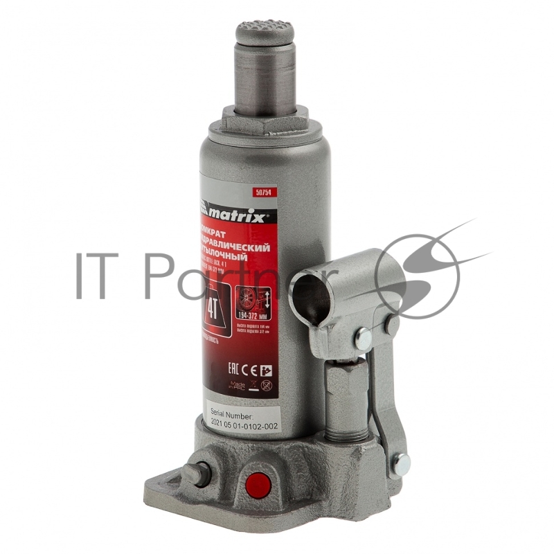 Домкрат MATRIX 50754 гидравлический бутылочный 4 т h подъема 194–372мм в пласт. кейсе master