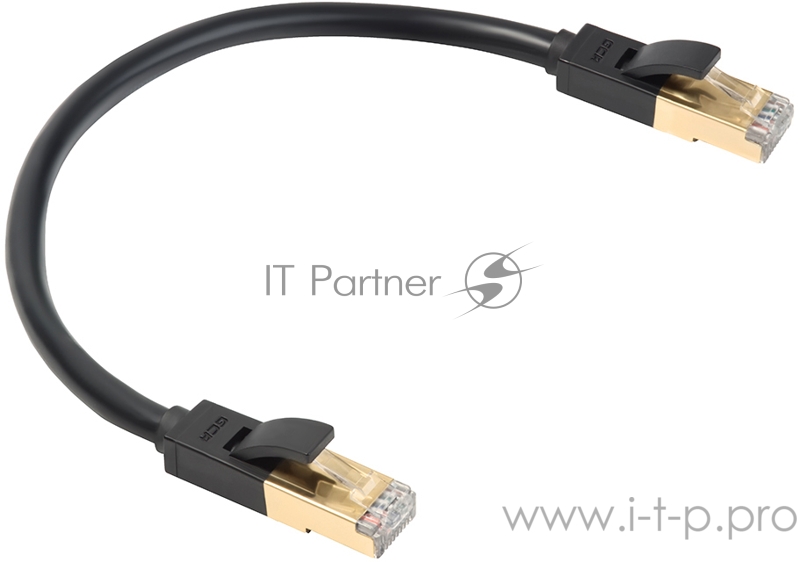 Патч-корд Greenconnect Патч-корд PROF кат.7 ethernet 0.3m FTP, RJ45, CU, 28 AWG, литой, прямой , черный, экранированные конекторы (GCR-LNC701-0.3m)