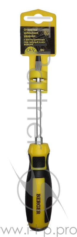 Отвертка BERGER BG1036 шлицевая ударная с шестигранником под гаечный ключ 8.0x200мм