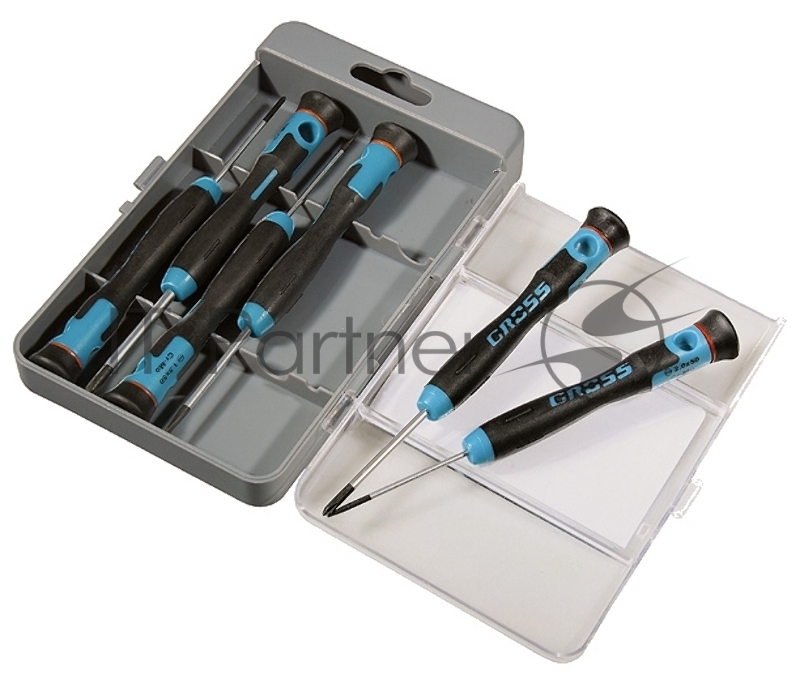 Набор отверток GROSS 13347 для точной механики crmo двухкомпонентные рукоятки 6шт. пласт. бокс