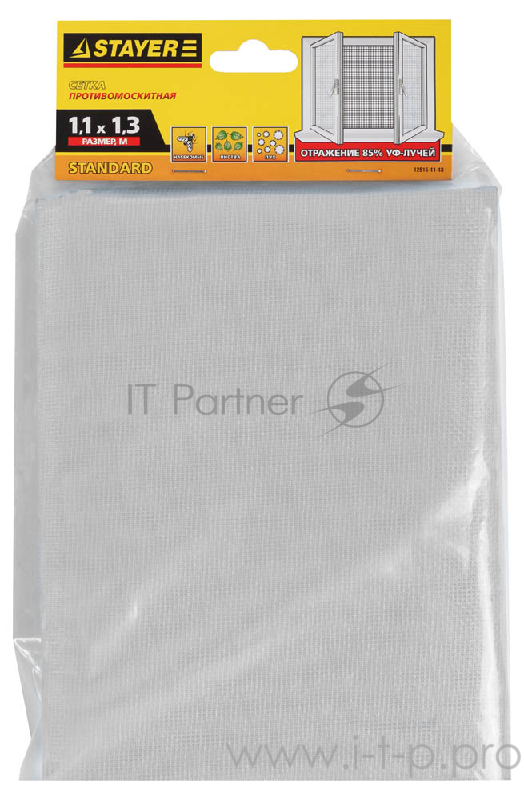 Сетка STAYER 12515-11-13 противомоскитная для окон стекловолокно+пвх белая 1.1х1.3м
