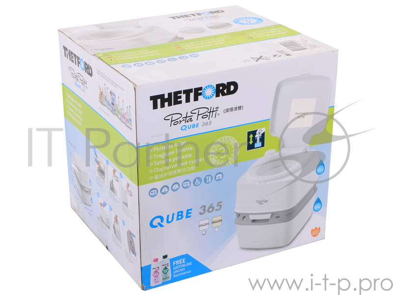 Биотуалет Thetford Porta Potti Qube 365 White (белый, нижн бак 21л, верхн бак 15л, ручн насос, индикатор заполн нижнего бака, размер 41,4х38,3х4