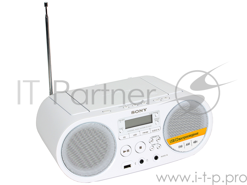 Аудиомагнитола Sony ZS-PS50CP White CD-магнитола, мощность звука 4 Вт, MP3, тюнер AM, FM, воспроизведение с USB-флэшек