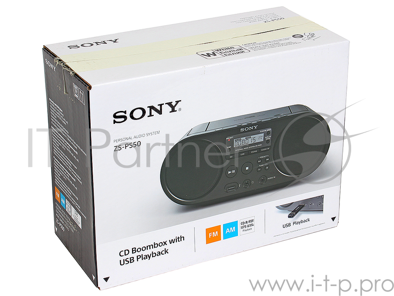 Аудиомагнитола Sony ZS-PS50CP White CD-магнитола, мощность звука 4 Вт, MP3, тюнер AM, FM, воспроизведение с USB-флэшек