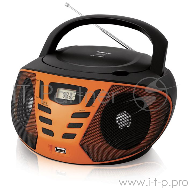 Аудиомагнитола BBK BX193U черный/оранжевый 2Вт/CD/CDRW/MP3/FM(dig)/USB
