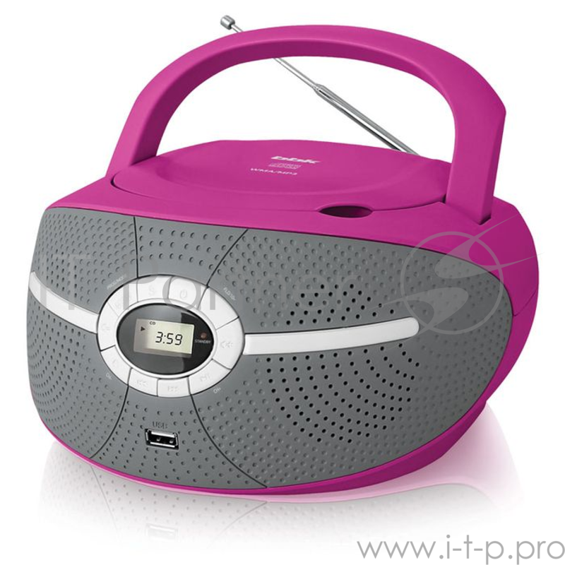 Аудиомагнитола BBK BX195U розовый 2Вт/CD/CDRW/MP3/FM(dig)/USB