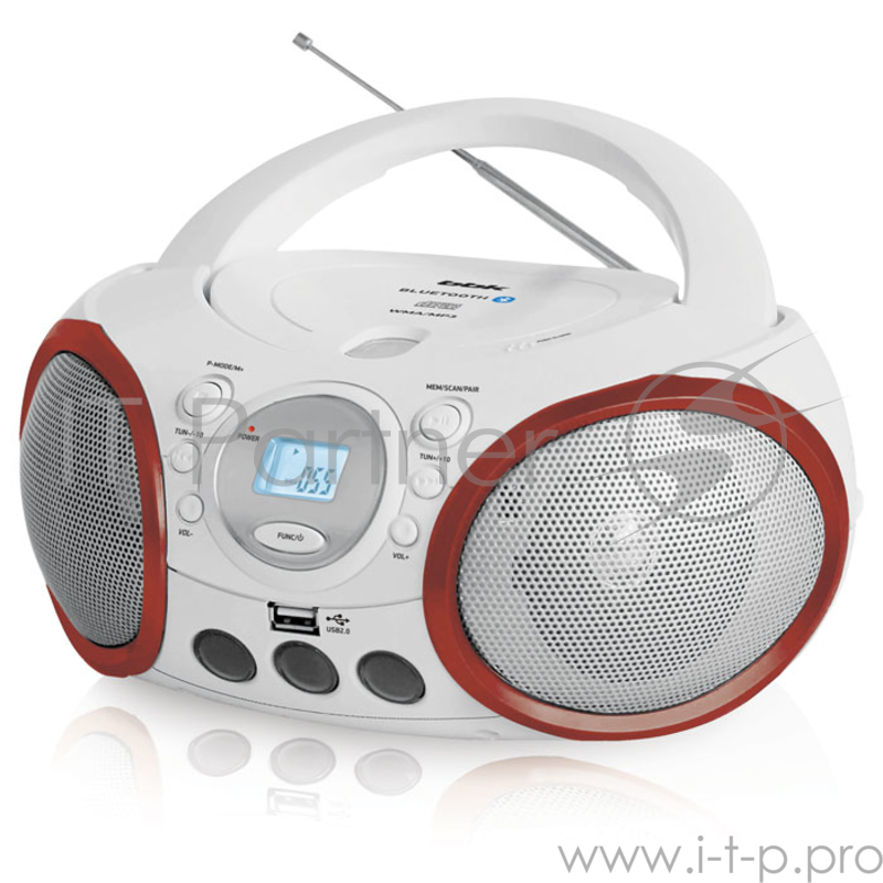 Аудиомагнитола BBK BX150BT белый/красный 4Вт/CD/CDRW/MP3/FM(dig)/USB/BT